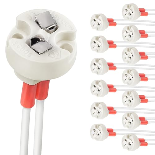 DiCUNO MR16 GU5.3 Fassung mit 15cm Silikonkabel, Keramik Sockel G4/GY6.35, Bi-Pin Stiftsockel für LED Lampen, Halogen, Glühbirnen, 12-250V, 2A, 100W, hitzebeständig bis 200°C, 12er Pack von DiCUNO