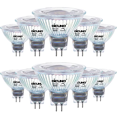 DiCUNO Dimmbar GU5.3 LED Lampe 6W, ersetzt 60W Halogenstrahler, MR16 LED Spot Kaltweiß 6000K, 420LM, GU5.3 LED 12V, Einbaustrahler mit Bi-Pin Sockel, 40° Abstrahlwinkel, CRI85, 10er Set von DiCUNO