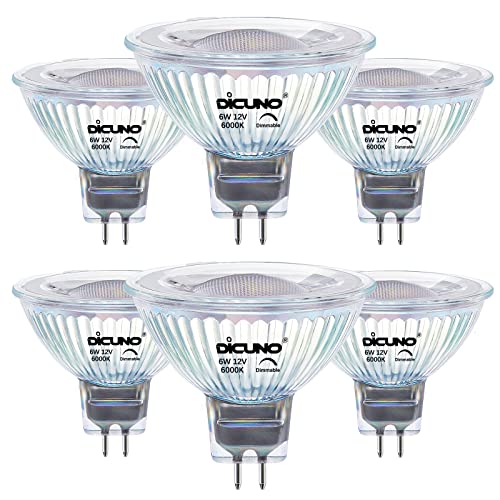 DiCUNO Dimmbar GU5.3 LED Lampe 6W, ersetzt 60W Halogenstrahler, MR16 LED Spot Kaltweiß 6000K, 420LM, GU5.3 LED 12V, Einbaustrahler mit Bi-Pin Sockel, 40° Abstrahlwinkel, CRI85, 6er Set von DiCUNO