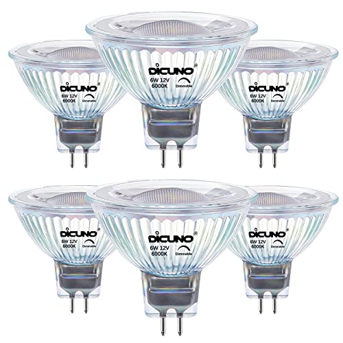DiCUNO GU5.3 LED Lampe dimmbar 6W (ersetzt 60W Halogen), MR16 LED Spot, 6000K Kaltweiß, 420lm, 12V, 40° Abstrahlwinkel, CRI 85, Bi-Pin Sockel, ideal für Einbauleuchten, 6er Pack von DiCUNO