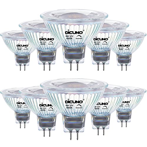 DiCUNO Dimmbar GU5.3 LED Lampe 6W, ersetzt 60W Halogenstrahler, MR16 LED Spot Neutralweiß 4000K, 440LM, GU5.3 LED 12V, Einbaustrahler mit Bi-Pin Sockel, 40° Abstrahlwinkel, CRI85, 10er Set von DiCUNO