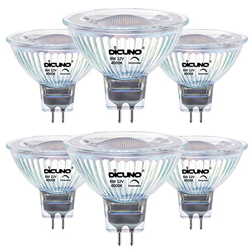 DiCUNO Dimmbar GU5.3 LED Lampe 6W, ersetzt 60W Halogenstrahler, MR16 LED Spot Neutralweiß 4000K, 440LM, GU5.3 LED 12V, Einbaustrahler mit Bi-Pin Sockel, 40° Abstrahlwinkel, CRI85, 6er Set von DiCUNO