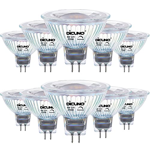 DiCUNO Dimmbar GU5.3 LED Lampe 6W, ersetzt 60W Halogenstrahler, MR16 LED Spot Warmweiß 2700K, 420LM, GU5.3 LED 12V, Einbaustrahler mit Bi-Pin Sockel, 40° Abstrahlwinkel, CRI85, 10er Set von DiCUNO
