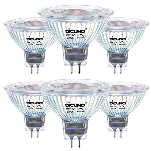 DiCUNO Dimmbar GU5.3 LED Lampe 6W, ersetzt 60W Halogenstrahler, MR16 LED Spot Warmweiß 2700K, 420LM, GU5.3 LED 12V, Einbaustrahler mit Bi-Pin Sockel, 40° Abstrahlwinkel, CRI85, 6er Set von DiCUNO