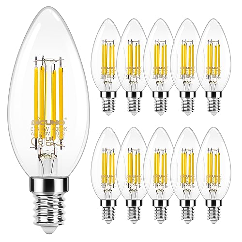 DiCUNO E14 LED Kerze 4W, Neutralweiß 4000K, Kerzenlampe für Kronleuchter, Ersatz 40W Halogen, Classic Glühfaden C35, 550LM Klarglas, Filament, Antike Vintage, 360°Winkel, nicht dimmbar, 10er Pack von DiCUNO