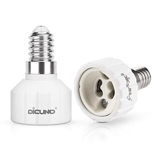 DiCUNO Lampenadapter E14 auf GU10 Lampenfassung Konverter, Lampensockel von E14 auf GU10 für Glühbirnen, LED Lampen, Max. Leistung 200W, 0-250V, Hitzebeständig bis 160°C, 2er Pack von DiCUNO