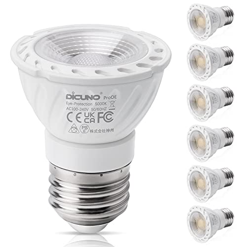 DiCUNO E27 LED Lampe 5W, PAR16 LED Scheinwerfer 328LM, Kaltweiß 5000K, ersatz für 50W Halogen Spots, super höhe CRI 98, MR16 LED Strahler, Abstrahlwinkel 60°, 100-240V, nicht dimmbar, 6er Set von DiCUNO