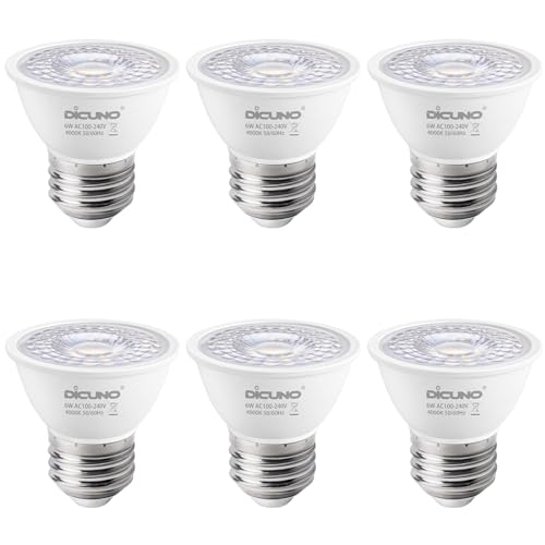 DiCUNO E27 LED Lampe 6W, Neutralweiß 4000K, MR16 Scheinwerfer, 500lm in 60° Abstrahlwinkel, Ersetzt 50W Halogenstrahler, PAR16 kurze LED Spots, CRI90, kein Flackern, nicht dimmbar, 230V, 6er Pack von DiCUNO