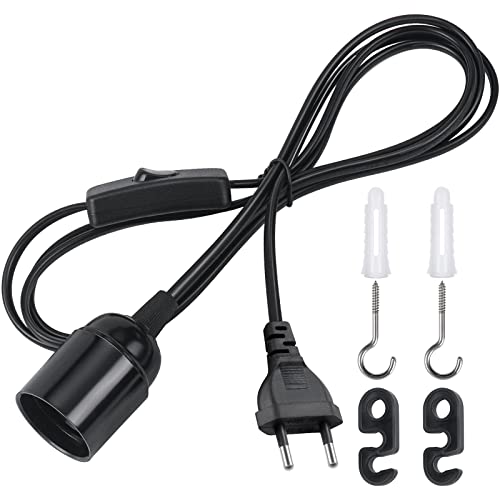 DiCUNO E27 Lampenfassung mit Schalter, E27 Lampensockel mit 2M Netzkabel und EU Stecker, für Lampenaufhängung, Pendelleuchte, Deckenlampe, DIY Lampen, Schwarz, 1er Set von DiCUNO