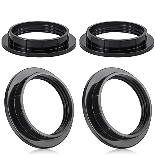 DiCUNO E27 Schraubring für Lampenfassung, hitzebeständige Gewinde Ring für Lampenschirm oder Glasschirm, 39MM, Schwarz Lampenhalter aus Kunststoff, 4er Set von DiCUNO