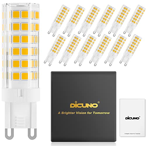 DiCUNO G9 LED dimmbar Lampen, 4.5W ersetzt 50W Halogenlampen, Warmweiß 2700K, 450LM in 360° Abstrahlwinkel, G9 Stiftsockel für Kronleuchter, 85Ra, 230V AC, nicht flackern, 12er Set von DiCUNO
