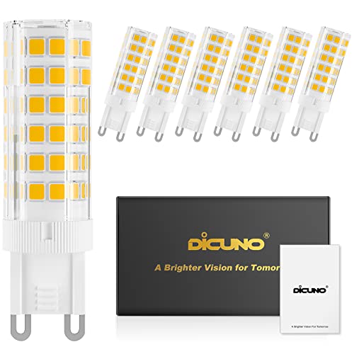 DiCUNO G9 LED dimmbar Lampen, 4.5W ersetzt 50W Halogenlampen, Warmweiß 2700K, 450LM in 360° Abstrahlwinkel, G9 Stiftsockel für Kronleuchter, 85Ra, 230V AC, nicht flackern, 6er Set von DiCUNO