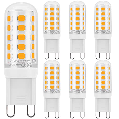 DiCUNO G9 LED dimmbar Warmweiß 2700K, LED Leuchtmittel 2.6W ersatz 30W Halogenlampe, G9 Steckbirne 260LM, dimmbare G9 LED Lampe, Enegiesparende Birne für Kronleuchter, nicht flackern, AC 230V, 6er Set von DiCUNO