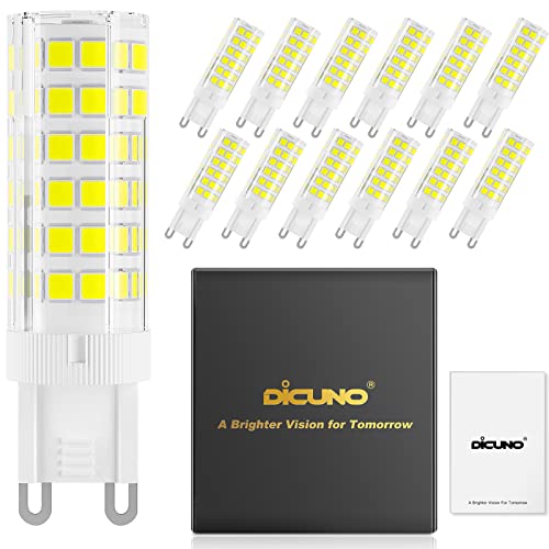 DiCUNO G9 LED dimmbar Lampen, 4.5W ersetzt 50W Halogenlampen, Kaltweiß 6000K, 500LM in 360° Abstrahlwinkel, G9 Stiftsockel für Kronleuchter, 85Ra, 230V AC, nicht flackern, 12er Set von DiCUNO