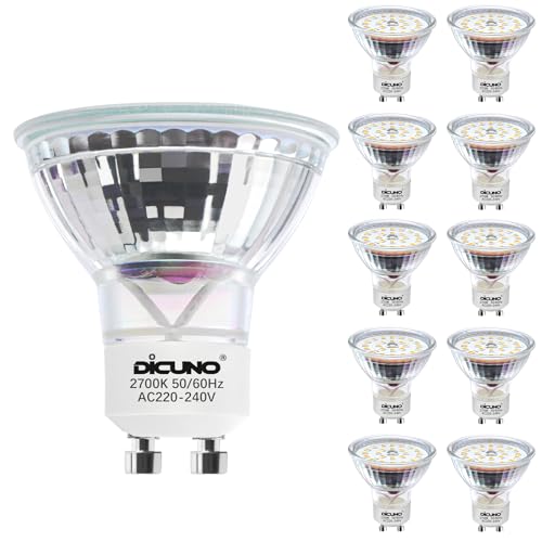 DiCUNO GU10 LED Warmweiß 5W, Ersetzt 50W Halogenstrahler, 2700K, 400lm, Reflektorlampe, 120° Abstrahlwinkel, kein Flackern, nicht dimmbar, MR16 LED Spot 230V AC, 10er Pack von DiCUNO
