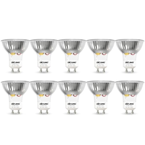 DiCUNO GU10 LED Warmweiß 5W, Ersetzt 50W Halogenstrahler, 2700K, 400lm, Reflektorlampe, 120° Abstrahlwinkel, kein Flackern, nicht dimmbar, MR16 LED Spot 230V AC, 10er Pack von DiCUNO