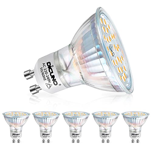 DiCUNO GU10 LED dimmbar Lampe, 4.2W ersetzt 40W Halogenstrahler, Warmweiß 2700K MR16 LED Spot, 320LM GU10 Reflektorlampe, 85Ra, kein Flackern, 120° Abstrahlwinkel, AC 230V, 6er Set von DiCUNO