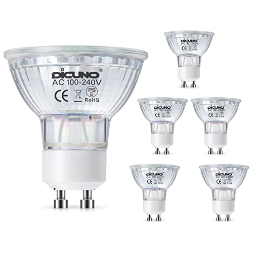 DiCUNO GU10 LED Lampen, 6W Ersetzt 60W Halogenstrahler, 5000K Tageslichtweiß, 600lm, Reflektor LED Spots 120° Abstrahlwinkel, Energiesparend, Nicht Dimmbar, 100-240V, 6er-Pack von DiCUNO