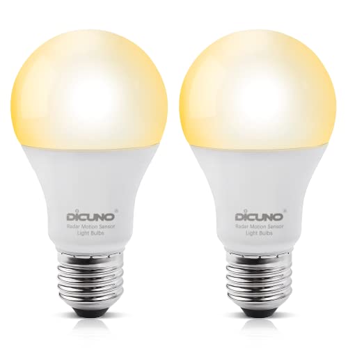 DiCUNO Lichtsensor Glühbirne 12W=100W E27 LED Lampe, Warmweiß 3000K, 1100LM Radar-Bewegungsmelder, HF-Sensorlampe, 360° Abstrahlwinkel, 80Ra, nicht flackern, für Haustür, Flur, Keller, 2er Set von DiCUNO