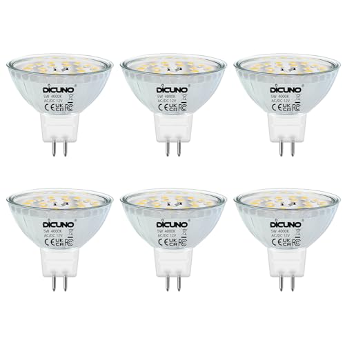 DiCUNO GU5.3 LED Lampen 5W, 12V MR16 Reflektor, Ersetzt 50W Halogen Spots, 4000K Neutralweiß, 500lm, 120°Abstrahlwinkel, LED Leuchtmittel, AC/DC, Flimmerfrei, Nicht dimmbar, 6er Pack von DiCUNO
