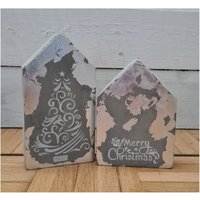 Betonhäuser "Merry Christmas", 2 Stück Im Set, Mit Silber Und Weiß von DiDasUnikum