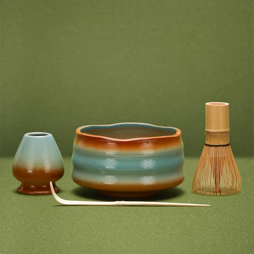 DiDiBirDi 4 PCS Matcha-Tee-Set aus Keramik, Japanisches Matcha-Schüsseln-Set, Matcha Schneebesen，Löffel aus ，Schneebesen Stand (blau) von DiDiBirDi