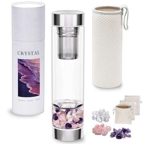 DiDiBirDi 500 ml Kristall-Trinkflasche mit abnehmbarem Sieb, inklusive Amethyst- und Rosenquarzsteinen, für Teeliebhaber DiDiBirDi 500 ml Kristall-Trinkflasche mit abnehmbarem Sieb, inklusive Amethyst- und Rosenquarzsteinen, für Teeliebhaber von DiDiBirDi