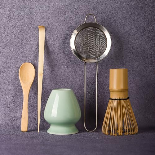 DiDiBirDi Matcha Schneebesen Set, Matcha Schneebesen (Chasen), traditionelle Schaufel (Chashaku), Edelstahl Sieb, Teelöffel, Schneebesen Halter (5pcs) von DiDiBirDi
