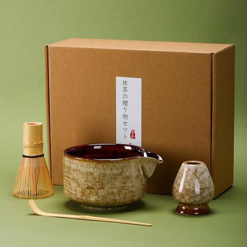 DiDiBirDi Matcha-Tee-Set aus Keramik 4 PCS, Japanisches Matcha-Schüsseln-Set, Matcha Schneebesen，Löffel aus ，Schneebesen Stand (Milchkaffee) von DiDiBirDi