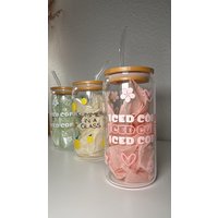 Trinkglas | Eiskaffeeglas Daisy Zitrone Mit Deckel Und Strohhalm Coffee To Go Glasbecher Blumen Iced Coffee Becher 500Ml von DiJuDesign