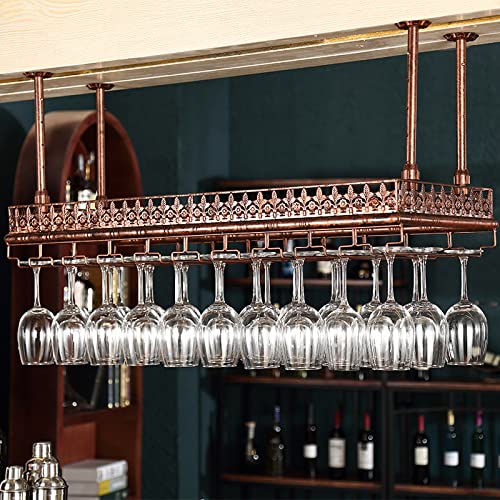 DiLiBee Decke Weinregal, Retro Metalldecke Hängender Weinglashalter Verstellbare Höhe 120 x 35 cm Fasst 48 Tassen Gläser für Bar Restaurants Wohnzimmer von DiLiBee