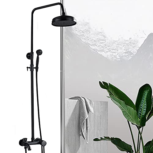 DiLiBee Duscharmatur Set Retro Wandmontage Badewannenarmatur Duschsystem Regendusche Mit Duschkopf Handbrause Keramikventil für Badezimmer 80-120cm Schwarz von DiLiBee