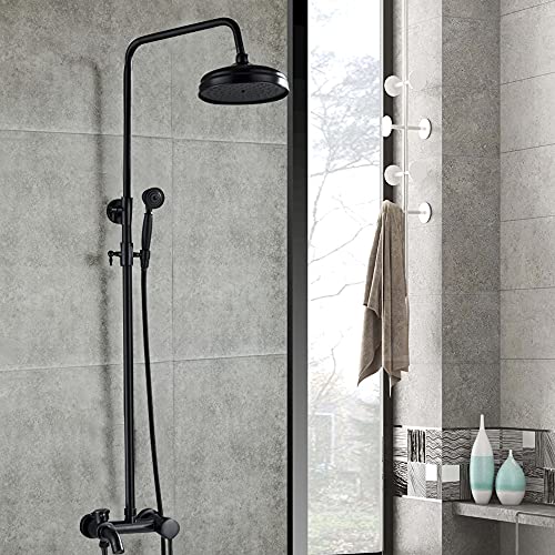 DiLiBee Duscharmatur Set Retro Wandmontage Badewannenarmatur Duschsystem Regendusche Mit Duschkopf Handbrause Keramikventil für Badezimmer 80-120cm Schwarz von DiLiBee