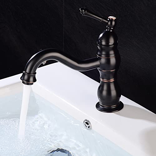 DiLiBee Retro Einhebelmischer Küche Bad Wasserhahn Spüle Mischbatterie Drahtziehverfahren 1 Griff Messing Material Keramik Ventil Spüle Wasserhahn für Bad Küche, Schwarz von DiLiBee