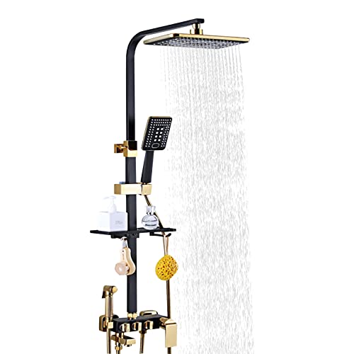 Messing Regendusche Eckig Duschset Dusche Handbrause Schwarz Gold Duscharmatur Duschsystem mit Regendusche Höhe verstellbar: 75-120cm von DiLiBee