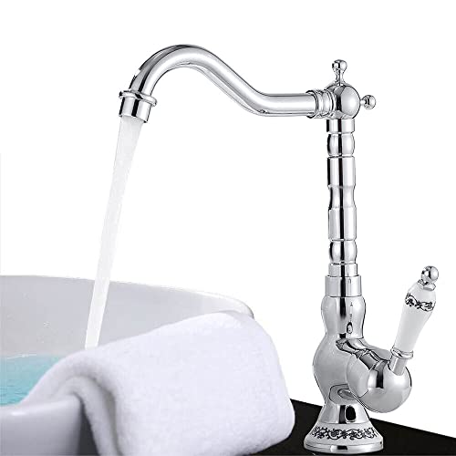 Retro Nostalgie Wasserhahn Bad Waschtisch Waschbecken, Einhebelmischer Küchearmatur, Vintage Armatur aus Messing, Silber von DiLiBee