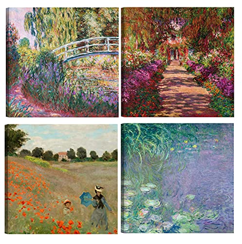 DìMò ART, klassische Kunstbilder, Claude Monet, 4 Stück, je 30 x 30 cm, Leinwanddruck, Dekor, Kunst, Einrichtung, für Küche, Schlafzimmer, Wohnzimmer, Bar, Büro, Restaurant. von DìMò ART