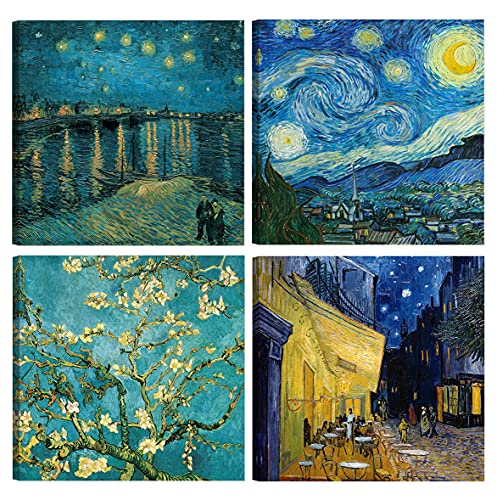 DìMò ART Moderne Bilder Vincent Van Gogh, 4 Stück, 30 x 30 cm, Druck auf Leinwand, klassische Kunst, Möbel für Küche, Schlafzimmer, Wohnzimmer, Bar, Büro, Restaurant von DìMò ART