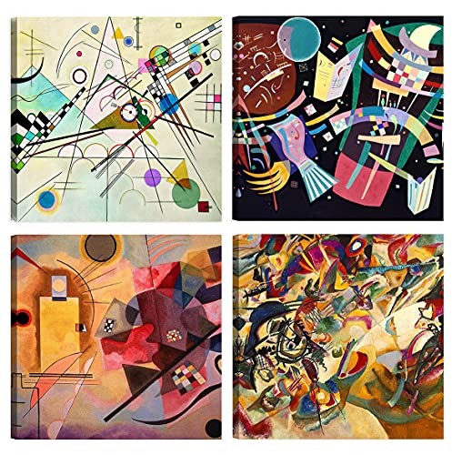 DìMò ART Moderne Bilder Wassily Kandinsky 4 Stück je 30 x 30 cm Druck auf Leinwand Klassische Einrichtung für Küche, Schlafzimmer, Wohnzimmer, Wohnzimmer, Bar, Büro, Restaurant von DìMò ART