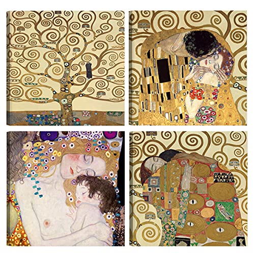 DìMò ART Moderne Bilder Gustav Klimt, 4 Stück, 30 x 30 cm, Druck auf Leinwand, klassische Kunst, Dekoration für Küche, Schlafzimmer, Wohnzimmer, Bar, Büro, Restaurant von DìMò ART