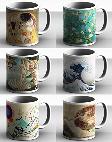DìMò ART Set mit 6 Tassen aus Keramik Mug Klassische Kunstwerke - Set mit 6 Tassen - Geschenkidee - Klimt Van Gogh Botticelli Hokusai Kandinski Michelangelo von DìMò ART