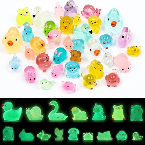 DiULi Mini Harz Hasen, 36 Stück Mini Resin Ducks Kleine Bunte Enten, Figuren Tier Figuren Miniatur für Hausgartendekoration und Osternparty Geschenk, Mini Einhorn(Leuchtend) von DiULi
