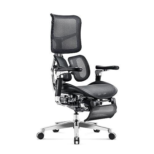 Diablo Brave V-Kinetic Bürostuhl Ergonomisch Schreibtischstuhl Chefsessel mit Fußstütze 5D Armlehnen Netzstoff Lendenwirbelstütze Verstellbarer Sitz Belastbar bis 120 kg (Schwarz) von Diablo