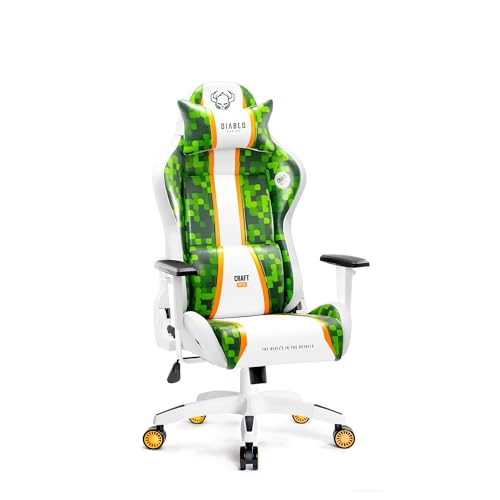 Diablo Chairs X-One 2.0 Craft Edition Kleiner Gaming-Drehstuhl ergonomischer Schreibtischstuhl mit Lendenkissen und Kopfstütze Rückenlehnenverstellung aus Öko-Leder 64 x 33 x 120 cm Grün-Weiß von Diablo