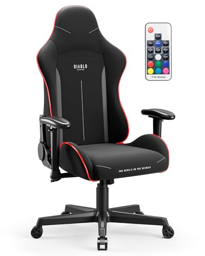 Diablo Gamer Stuhl X-Starter | Stoffbezug, Verstellbare Armlehnen, Kippmechanismus, Tragfähigkeit bis zu 136 kg | Schreibtischstuhl Gaming Stuhl Ergonomisch, Bürostuhl Gaming | Schwarz (LED) von Diablo