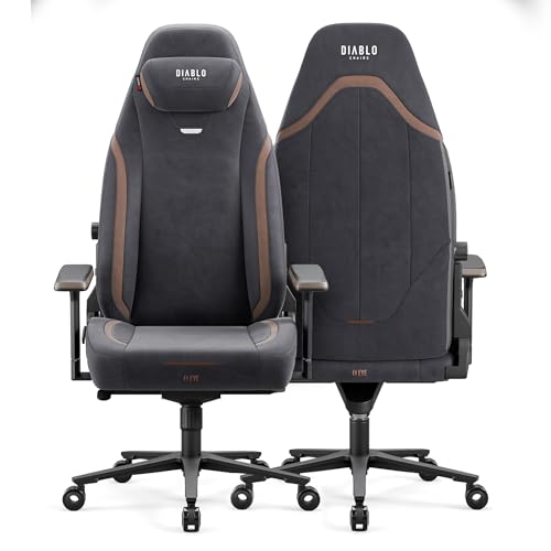 Diablo Gaming Stuhl Stoff | Bürostuhl Ergonimisch mit Magnetischer Kopfstütze, Verstellbare Armlehnen und Rückenlehne | PC Schreibtischstuhl Drehstuhl 140 kg | X-Eye 2.0 | Normal Size | Soft Black von Diablo