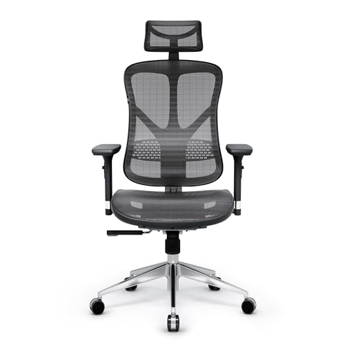 Diablo V-Basic Bürostuhl Ergonomisch Schreibtischstuhl Drehstuhl mit integrierter Lendenwirbelstütze 3D Armlehnen Verstellbare Kopfstütze Wippfunktion Höhenverstellbar (schwarz/grau) von Diablo