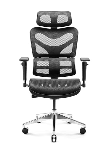 Diablo V-Commander Ergonomischer Bürostuhl Schreibtischstuhl Chefsessel 3D Armlehnen Lendenwirbelstütze Verstellbare Kopfstütze & Sitzfläche Netzstoff Belastbarkeit Bis 200 KG (schwarz) von Diablo