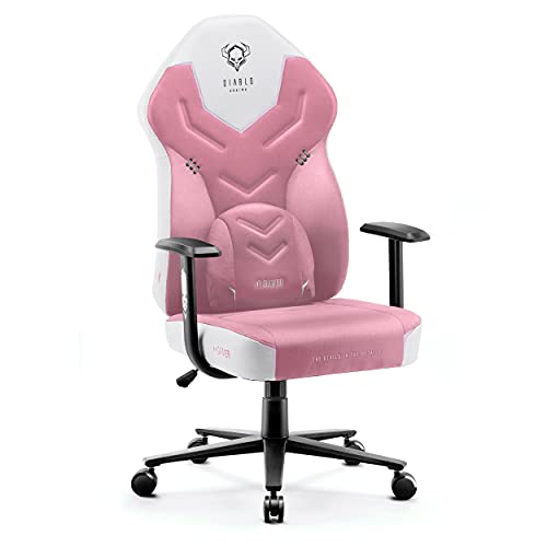 Diablo X-Gamer 2.0 Gaming Stuhl Bürostuhl Stoffbezug Ergonomisches Design Lendenwirbelkissen Softpadauflage (Rosa-Weiß) von Diablo