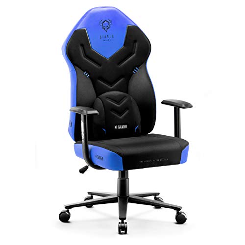 Diablo X-Gamer 2.0 Gaming Stuhl Bürostuhl Stoffbezug Ergonomisches Design Lendenwirbelkissen Softpadauflage (Schwarz-Blau) von Diablo